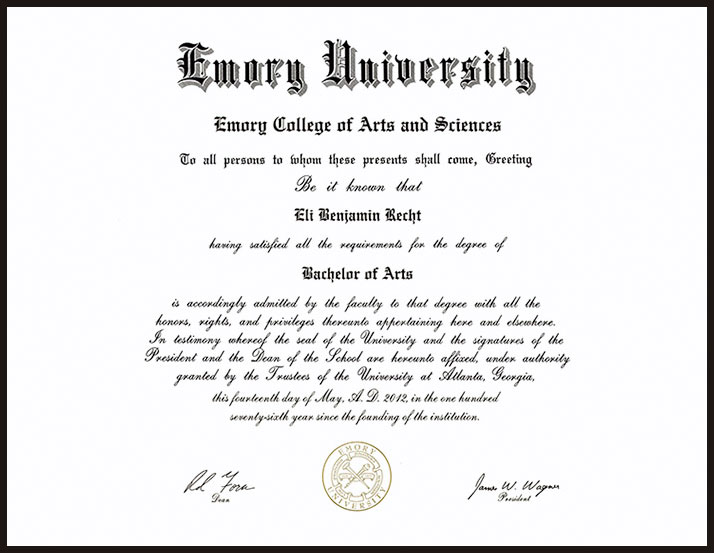 eli recht 02 about 03 education 01 emory diploma framed 02a